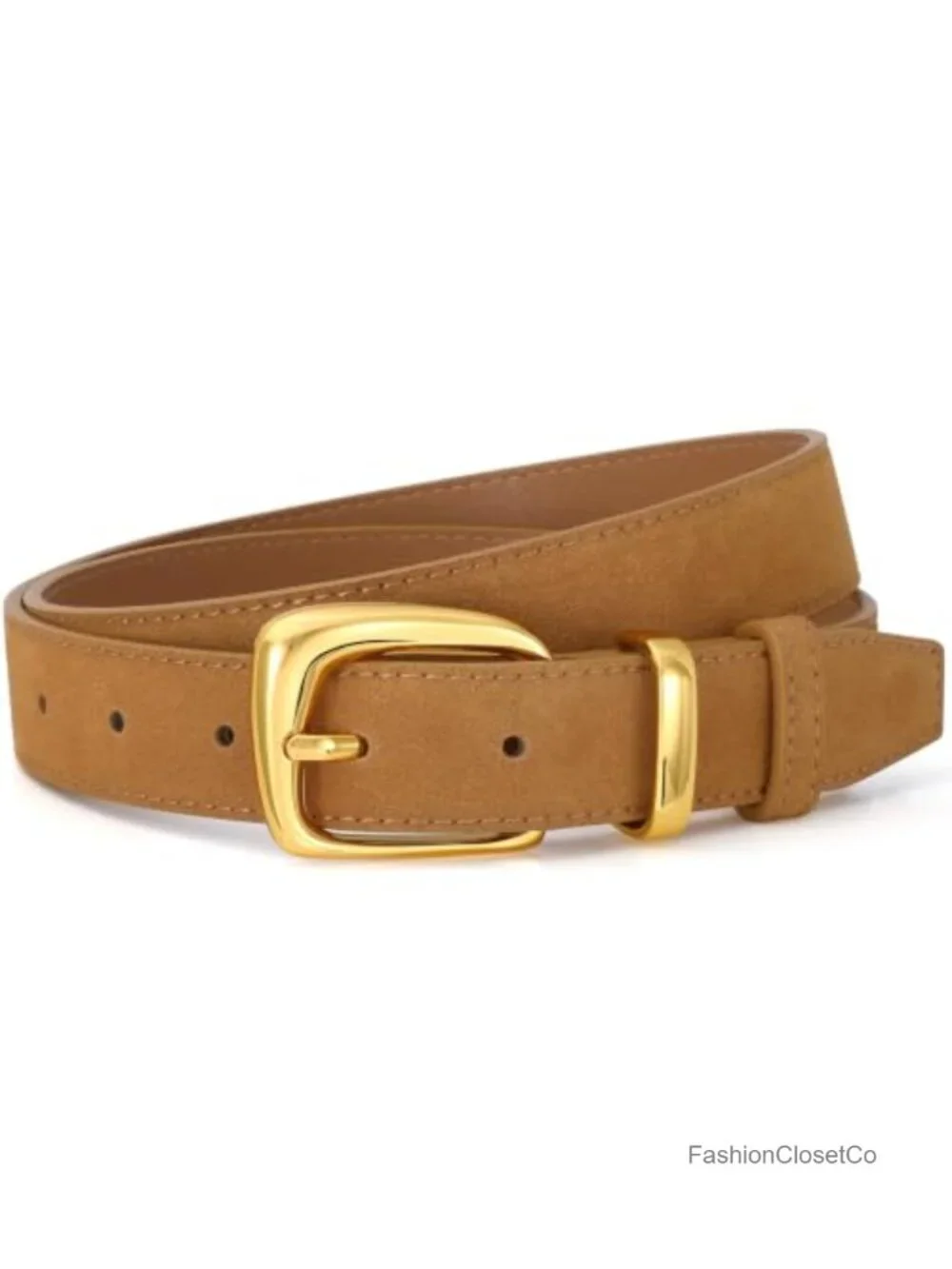 Women's Suede Leather Belt Vintage Gold Buckle Waist Belt